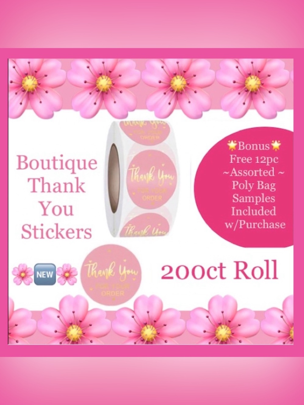 200ct~Thank you Stickers W/Bonus Bags 🌟🆕🌟  (2 For $20)